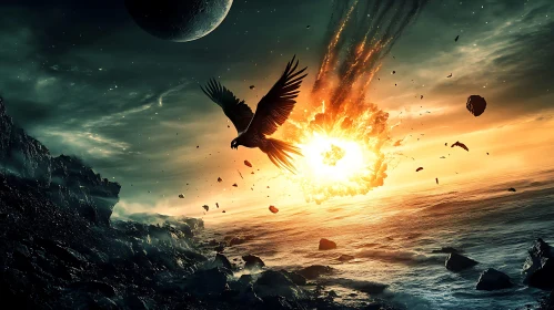 Celestial Eagle Over Ocean of Fire
