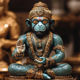 Golden Adorned Hanuman Sculpture