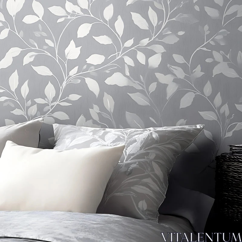 Cozy Bedroom Design with Leaf Pattern AI Image