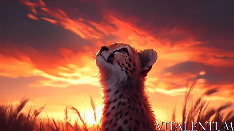 AI ART Cheetah Gaze at Sunset