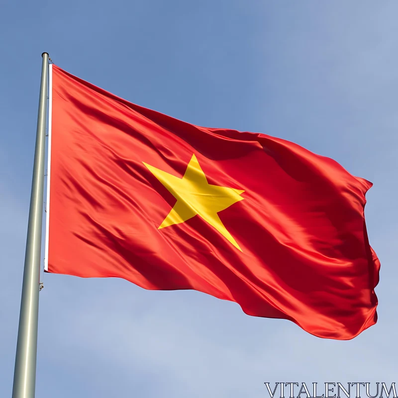 Flag of Vietnam Against Azure Sky AI Image