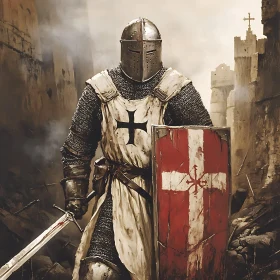 Crusader Knight with Sword and Shield
