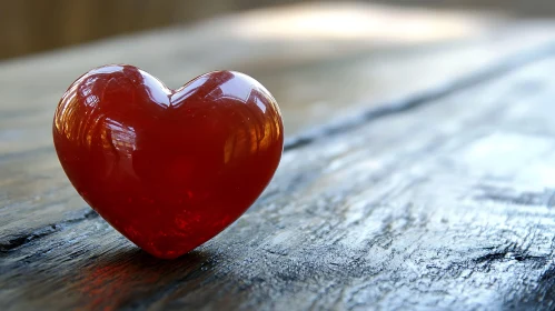 Red Heart on Rustic Wooden Surface