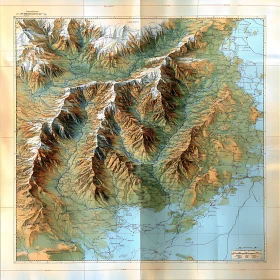 Relief Map Showcasing Mountain Terrain