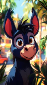 Smiling Cartoon Donkey in a Vibrant Setting