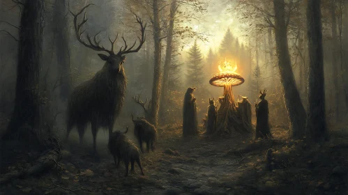 Mystical Deer in Forest