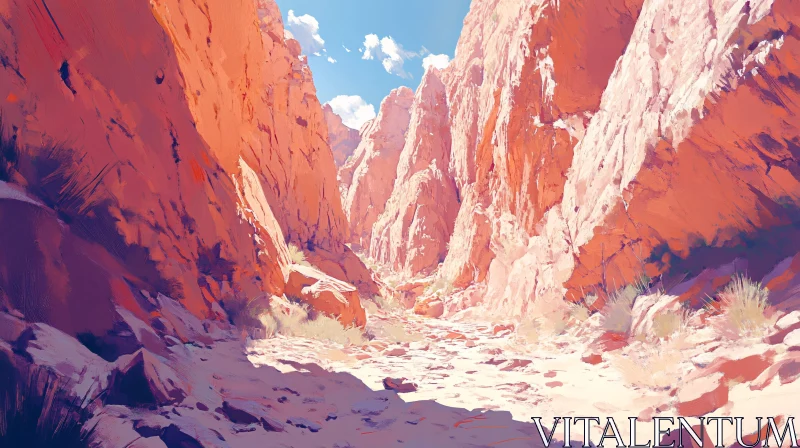 AI ART Canyon View with Orange-Hued Rocks and Clear Blue Sky