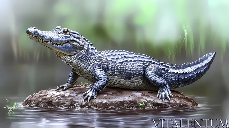 Serene Alligator in Natural Habitat AI Image