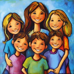 Smiling Mother with Her Four Children Painting