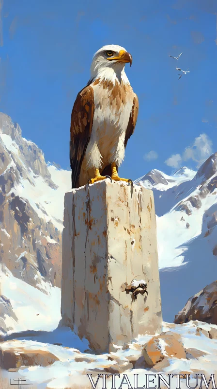 Eagle Overlooking Snowy Peaks AI Image