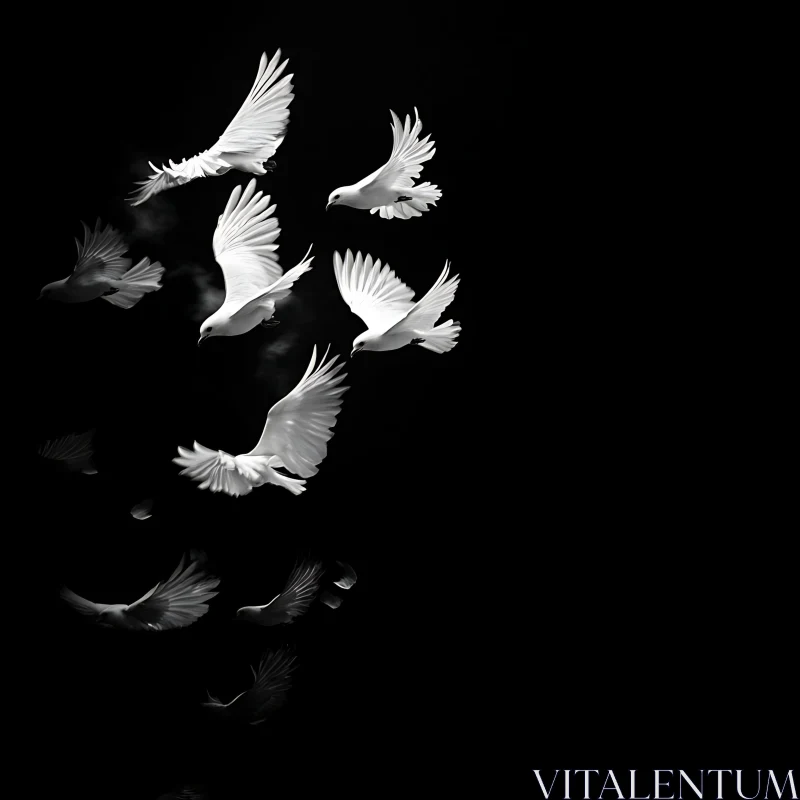 White Doves Soaring in the Dark AI Image