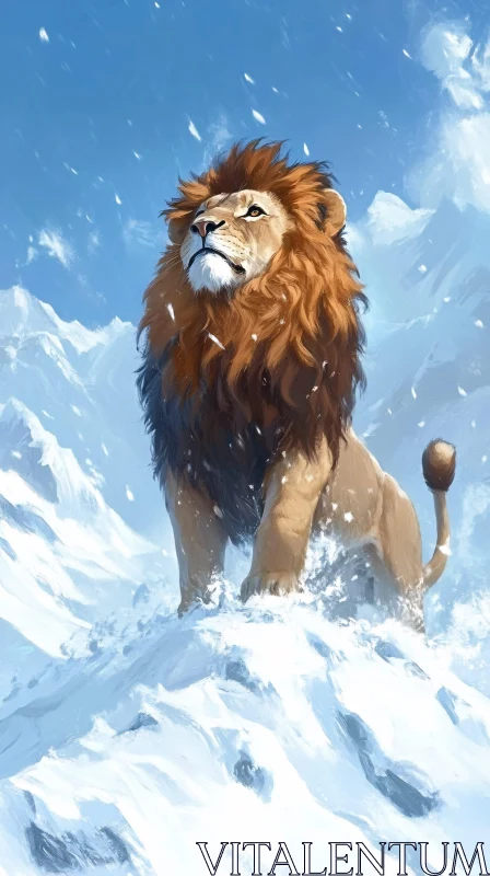 AI ART Lion in Winter Wonderland