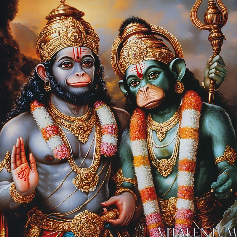 Golden Gods: A Hanuman Inspired Artwork AI Image