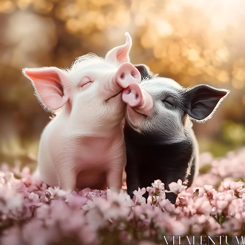 Piglet Love Among Flowers AI Image