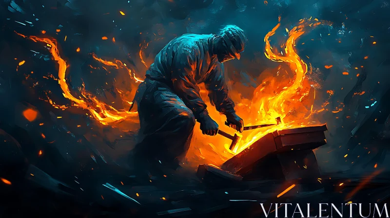 AI ART Blacksmith in Fiery Forge Artwork