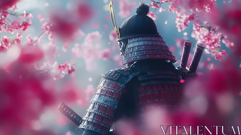 Armored Samurai with Blossoming Flowers AI Image