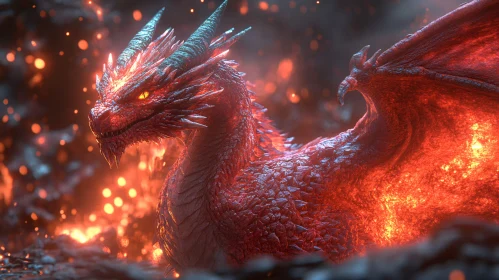 Majestic Red Dragon in Embers