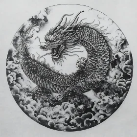 Dragon Coiled in Clouds Art