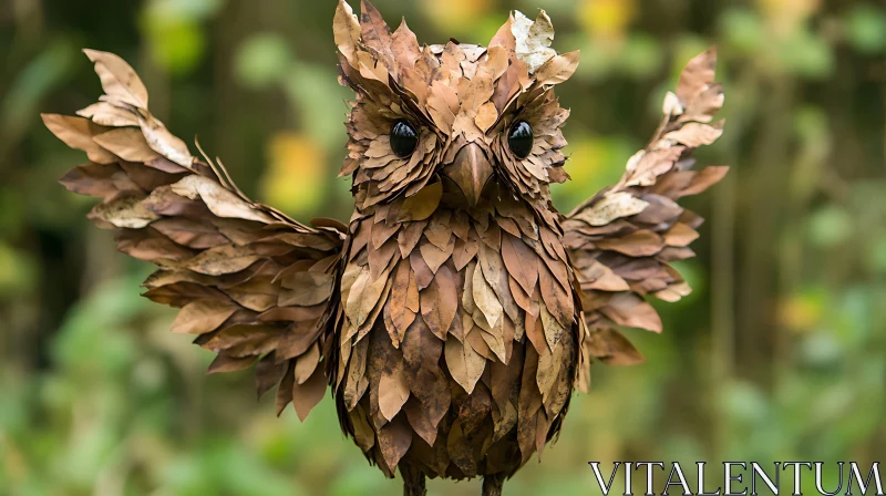 Leaf Owl Sculpture in Woodland Setting AI Image