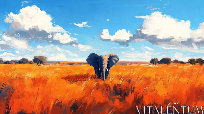 Elephant Amidst Vibrant Savanna Landscape AI Image