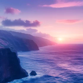Pink Sunset Over Calm Ocean