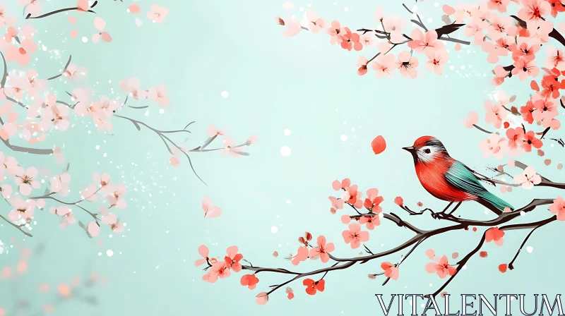 Floral Branch Bird Art AI Image