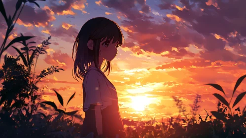 Anime Girl at Sunset