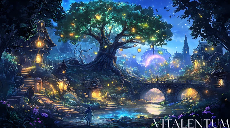 Fantasy Village Under Magical Lights AI Image