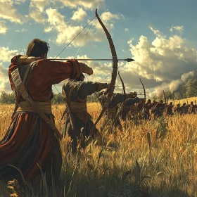 Line of Archers in Golden Field