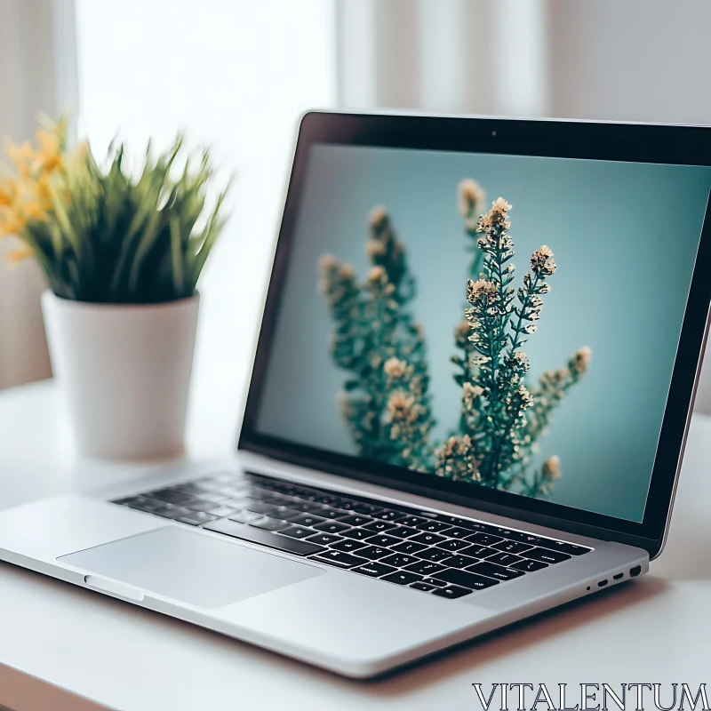 Laptop and Plant on a Minimalist Workspace AI Image