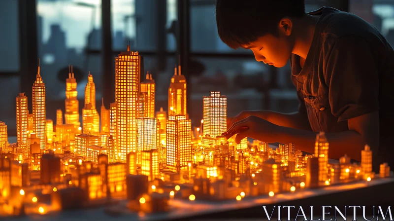 Glowing Miniature City Model AI Image