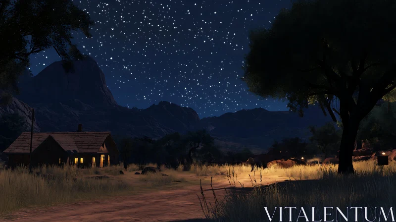 AI ART Starlit House in Mountain Landscape