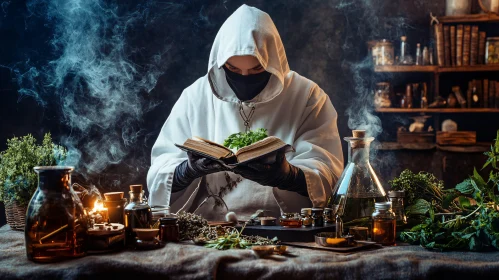 Enigmatic Figure Studying Herbal Lore