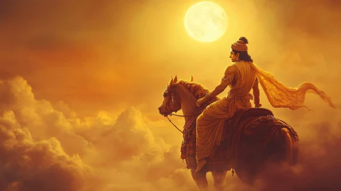 Equestrian Figure in a Golden Landscape