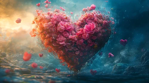 Floating Floral Heart of Roses