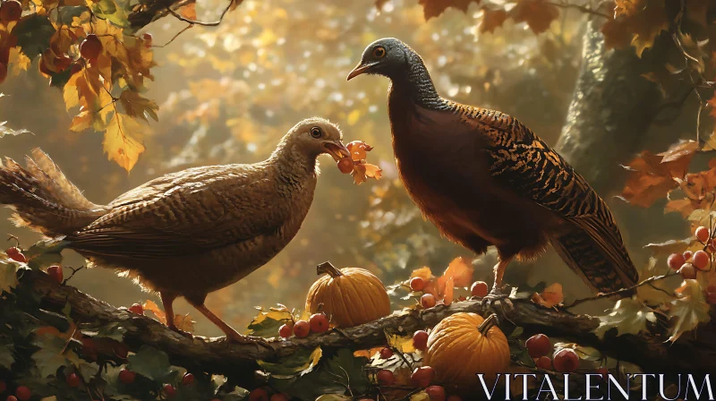 Birds in Autumnal Scene AI Image