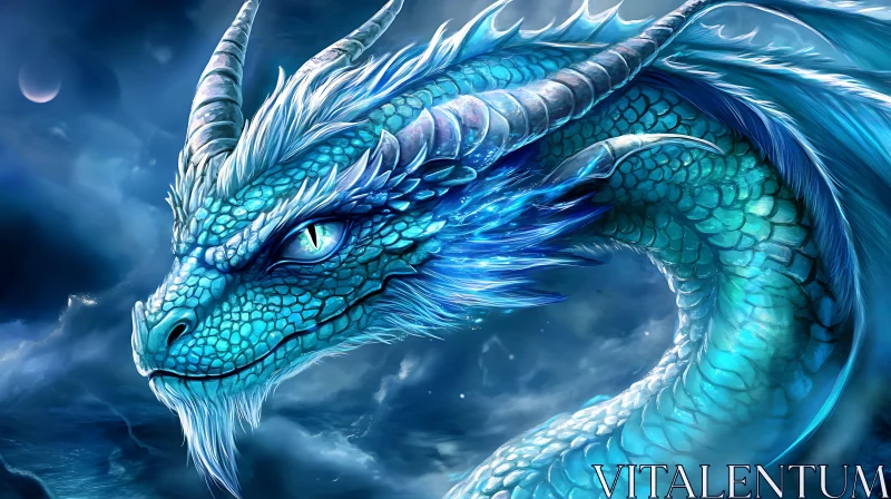 AI ART Fantasy Dragon with Blue Scales