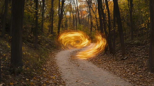 Mystical Forest Trail With Golden Light