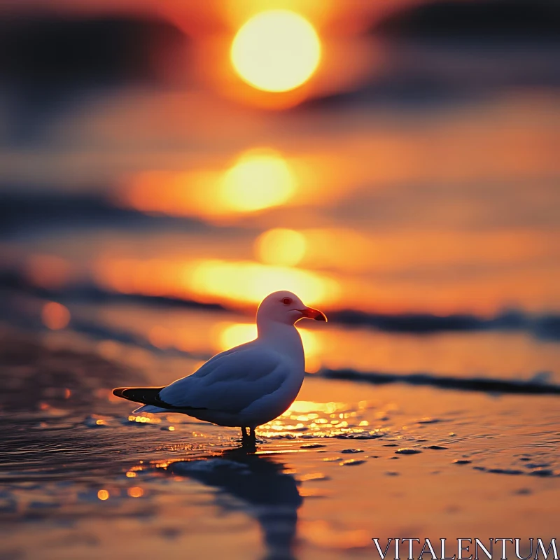 Bird on the Beach at Sunset AI Image