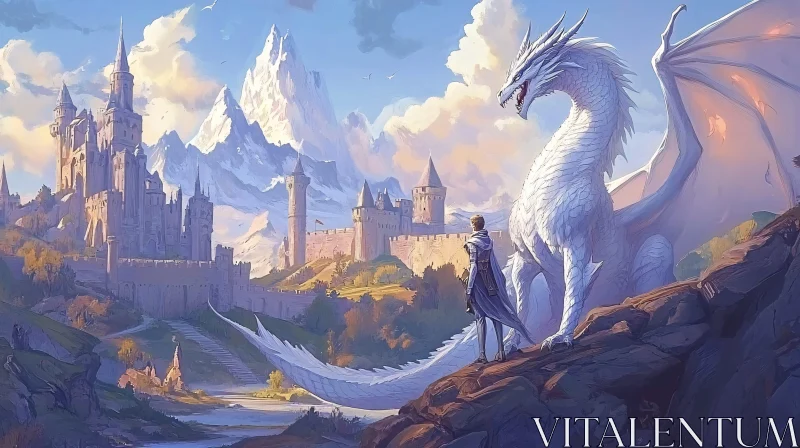 AI ART Dragon and Castle in Mountain Landscape