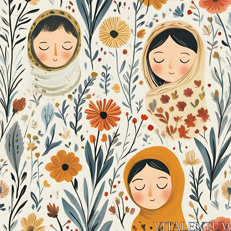 AI ART Whimsical Floral People Pattern Design