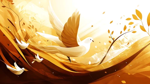 Birds Flight in Golden Light Art