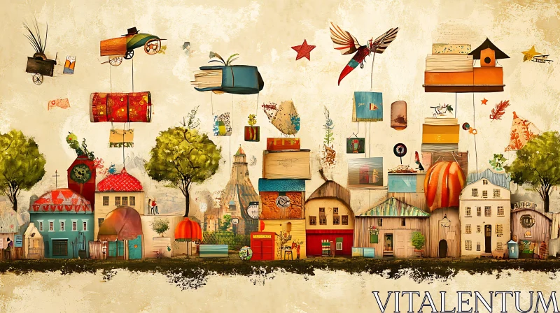 Playful Floating Townscape Artwork AI Image