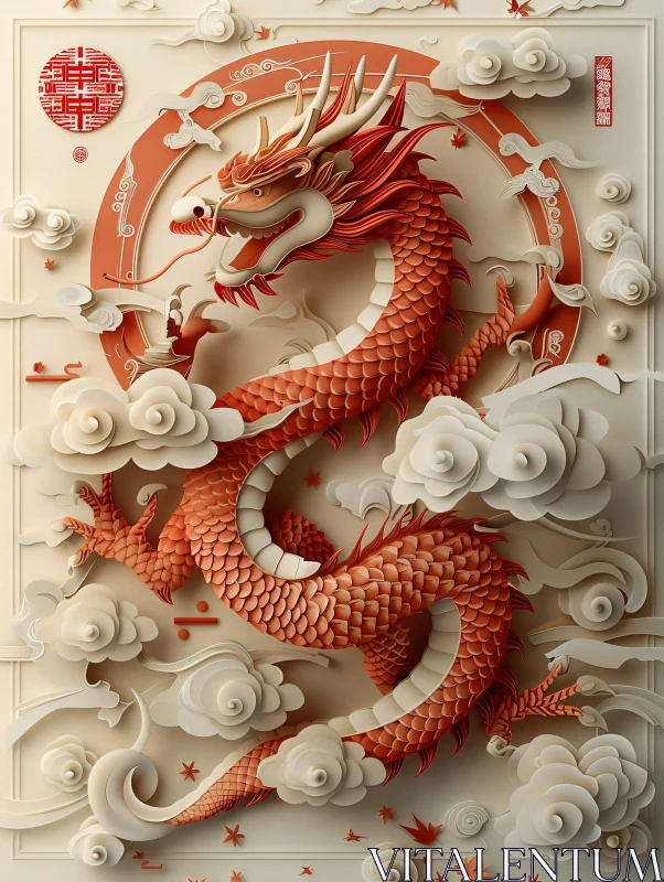 Chinese Dragon Paper Art Illustration AI Image