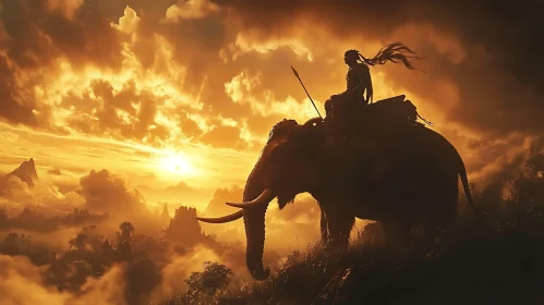 Silhouette of Warrior on Elephant