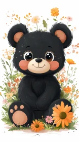 Cute Floral Bear Illustration