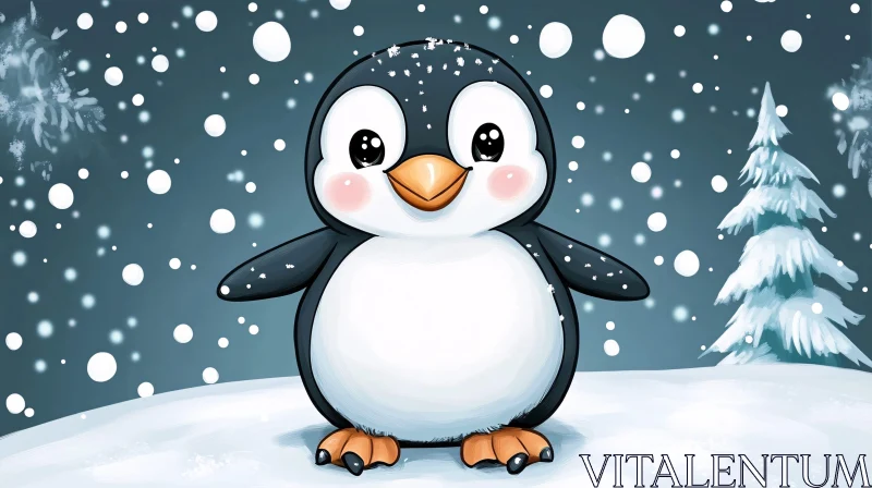 AI ART Cute Penguin Winter Scene