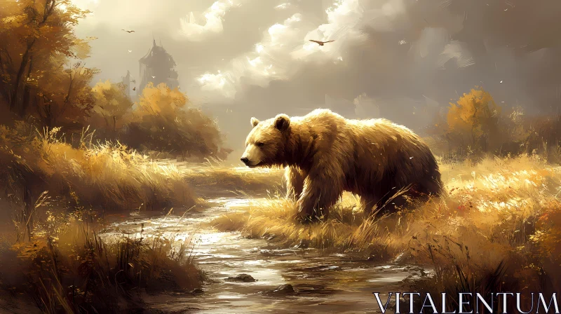 Enchanted Autumn Scene with Bear AI Image