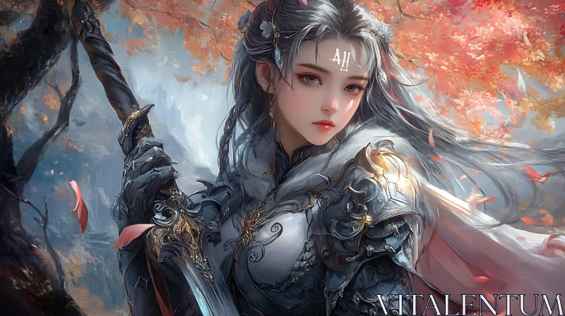 AI ART Female Warrior in Autumn Landscape