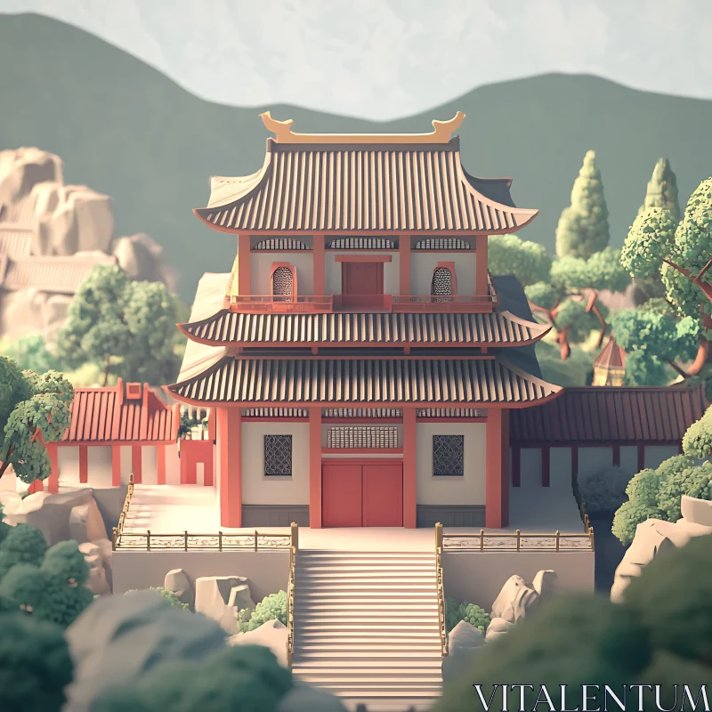 Peaceful Temple in Natural Setting AI Image